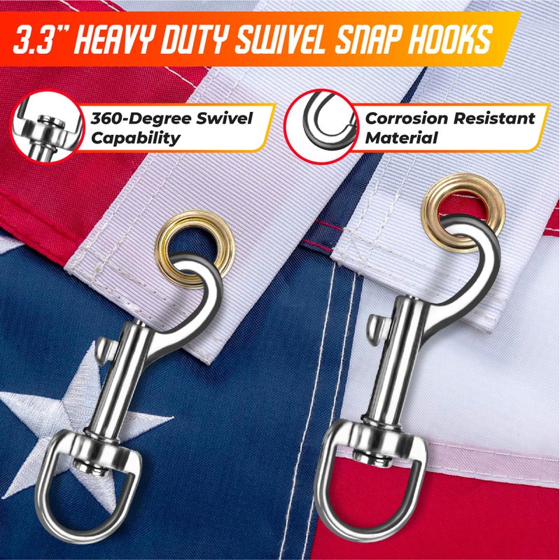 PAMAZY [Upgraded] 5/16  100Ft Flagpole Rope Kit with 4 Pcs 3.3  Swivel Snap Hook - High Weight Bearing Anti-Tearing Utility Rope with Durable ZinC Alloy Swivel Hooks - Flag Pole Accessories Replacement Kit - Image 5